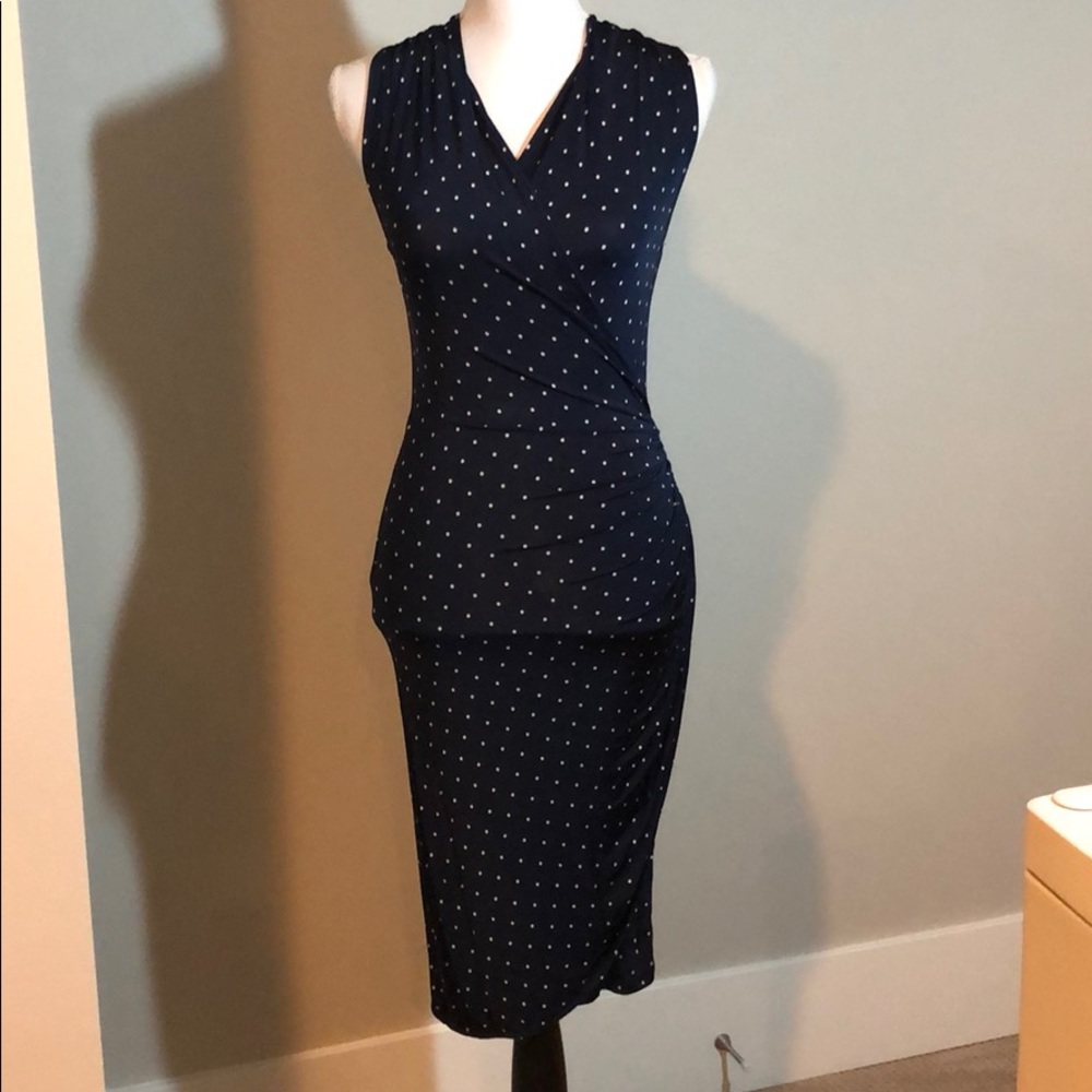 💞Navy and white polkadot stretch retro dress